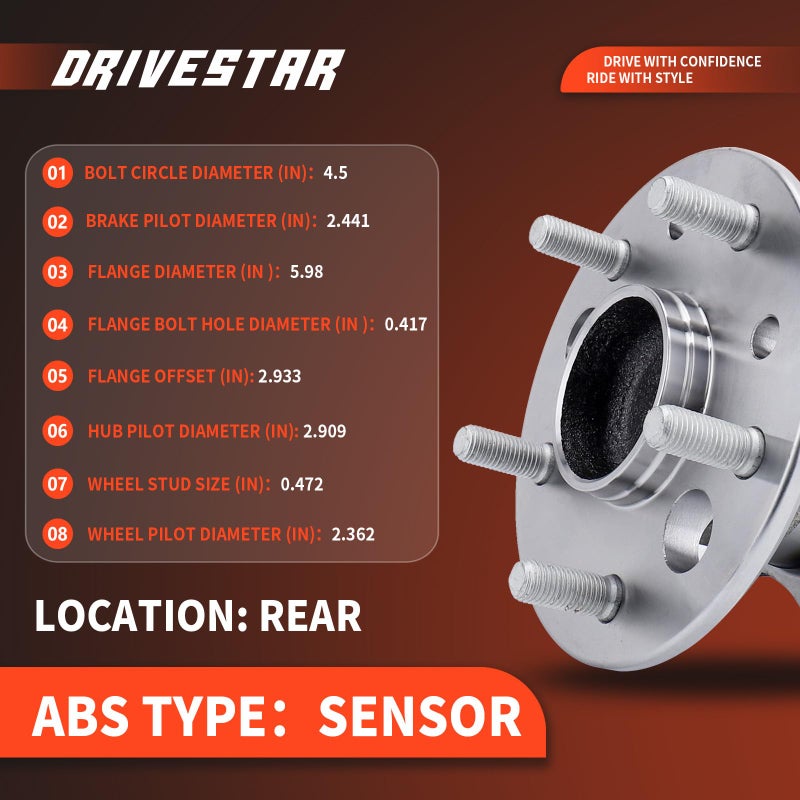 DRIVESTAR مجموعة محور العجلة الخلفية والمحمل DRIVESTAR 512207 الجانب الأيمن/جانب الراكب لسيارة لكزس ES300 2002-03/ES350 07-12/ES330 04-06، لسيارة تويوتا أفالون 2005-12/هايلاندر 01-03/كامري 02-11/سولارا 04-08، 5 مسامير - Image 3